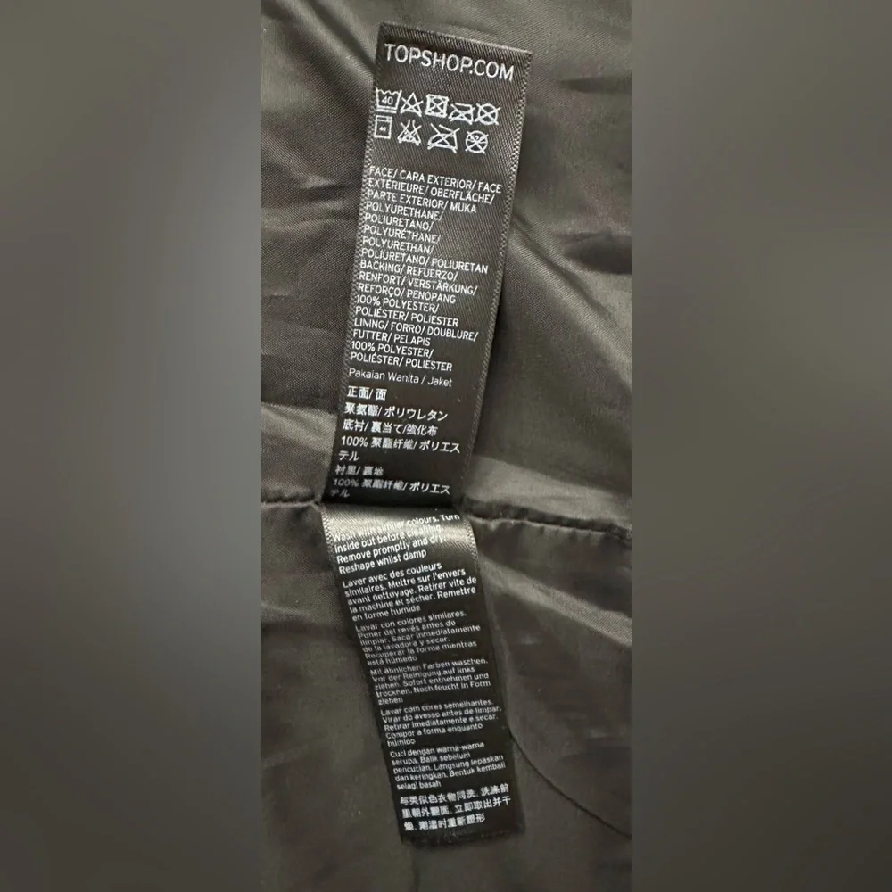 Topshop Women's Black 100% Polyester Cropped Biker Jacket Ladies Zipper Pocket - Picture 9 of 12